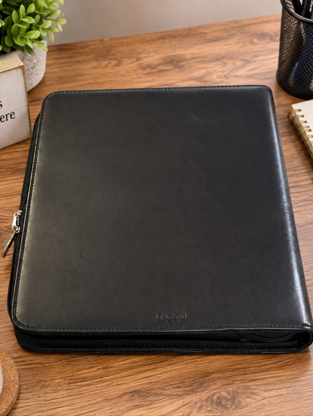Bugatti Black Writing Case / Portfolio – Vegan Leather, 3-Ring Binder, Organizer